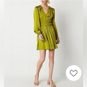 Ryegrass Chartreuse Long Sleeved Ruched‎ Dress Women’s XXL Plus Size Boho